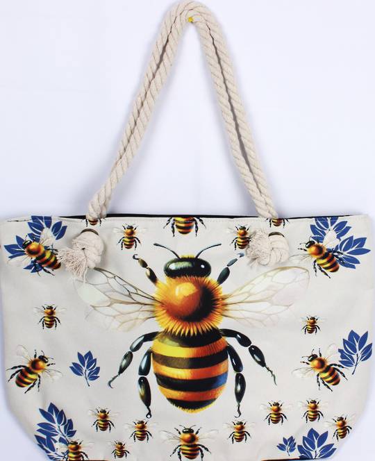 Bee design carry bag (55cm x 35cm high) with solid base, rope handles & zip top. Style: AL/5124.